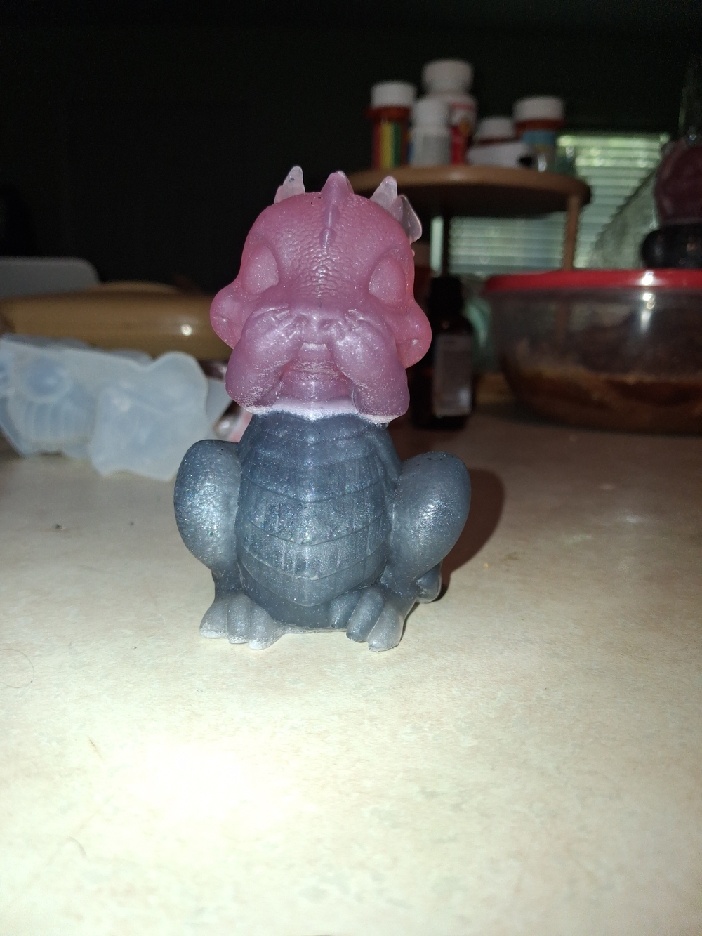 Pink and Gray Dragon Reptile Figurine Plush Toy